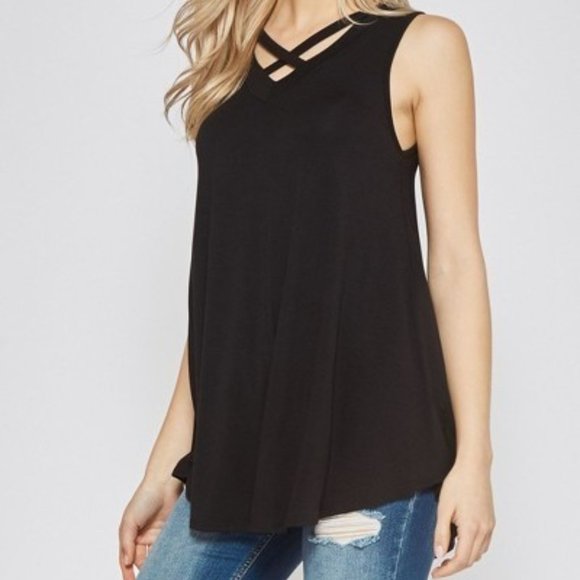Tops - Mint Tank Top With Crossed-Neck Detail